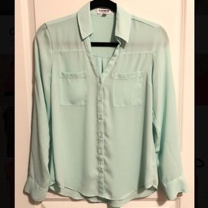 Express Teal Button Down Blouse